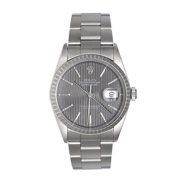 Rolex Datejust Men's Steel Watch 16220 Gray Tapestry Dial