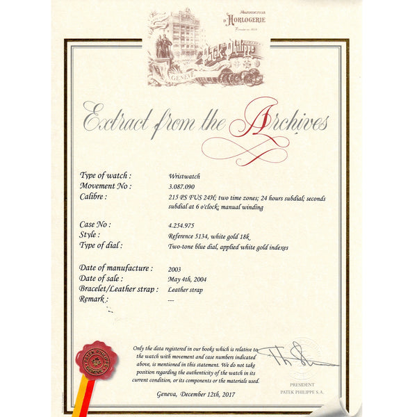 Patek Philippe & Co.  Calatrava Travel Time 150th Anniversary of Gubelin Ref 5134