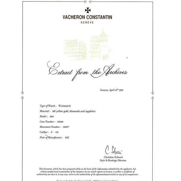 Vacheron Constantin Round Brilliant Diamonds and Sapphire Watch