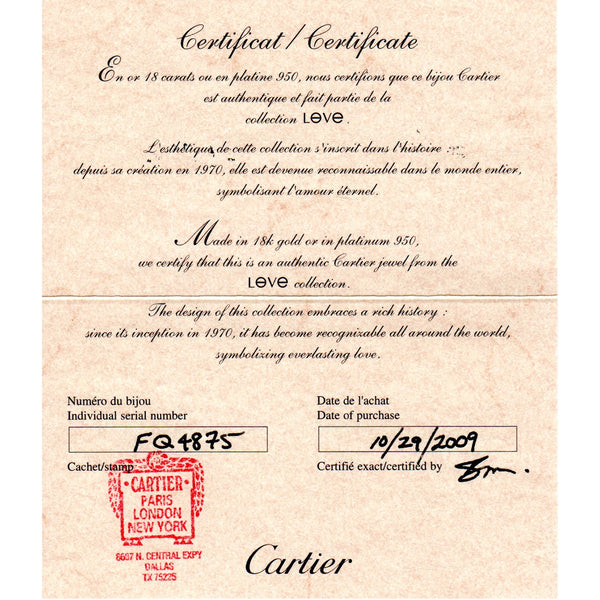 Cartier 18K White Gold Love Cuff Size 17