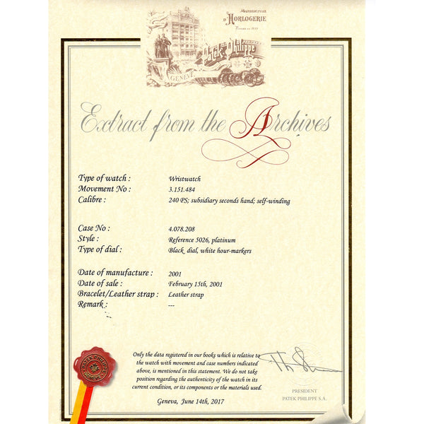 Patek Philippe Calatrava Men's Platinum Watch 5026 P