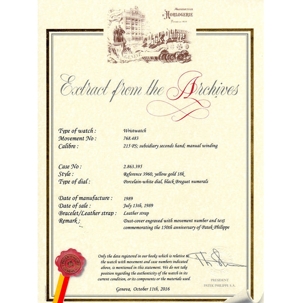 Patek Philippe 150th Anniversary Officers Watch 18k Yellow Gold with Hinged Back 3960 (or 3960J)