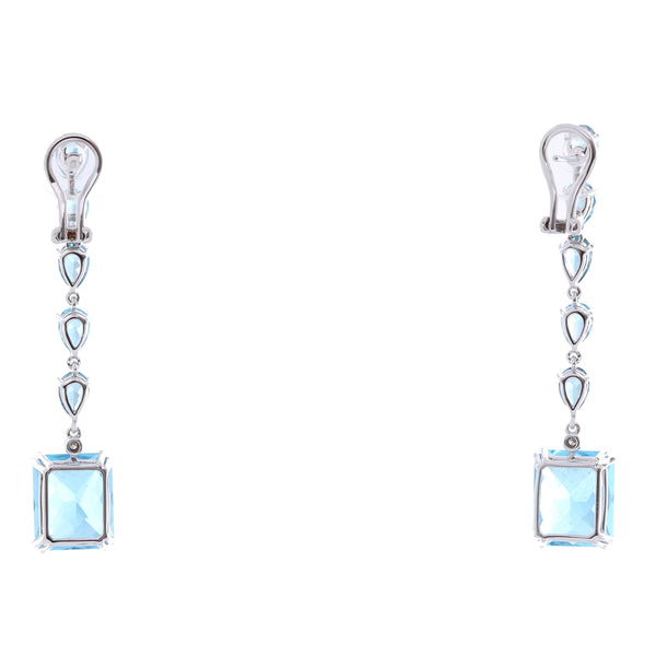 18K White Gold Blue Topaz Dangling Earrings