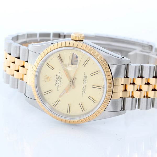 Rolex Date Men's 2-Tone Steel & Gold Watch 15223 Engine Turned Bezel