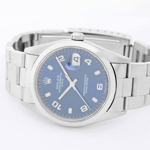 Rolex Date Men's Stainless Steel Watch Blue Arabic Dial 15200
