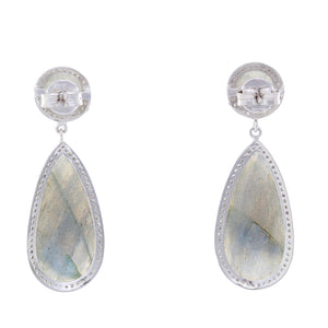 Stunning Sterling Silver Labradorite and Diamond  Dangle Earrings