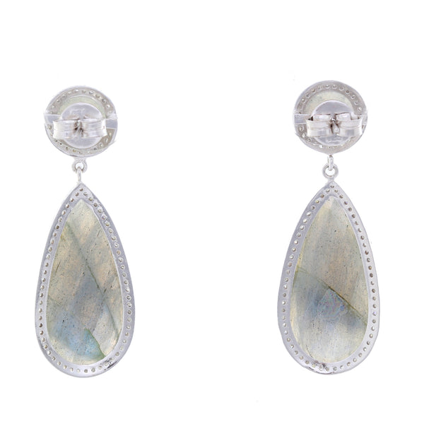 Stunning Sterling Silver Labradorite and Diamond  Dangle Earrings