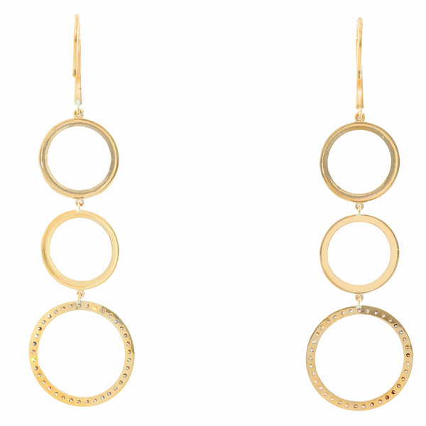 18K Yellow Gold Circle  Dangle Diamond Earrings