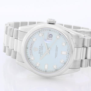 Rolex President Day-Date Platinum Men's Watch 118206 Glacier Blue Dial