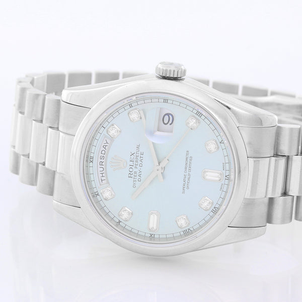 Rolex President Day-Date Platinum Men's Watch 118206 Glacier Blue Dial