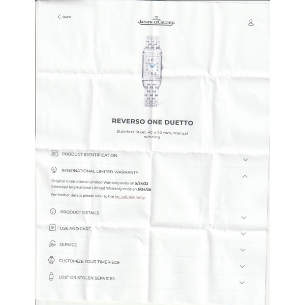 Jaeger LeCoultre Reverso One Duetto Ladies Watch Ref. Q3348420
