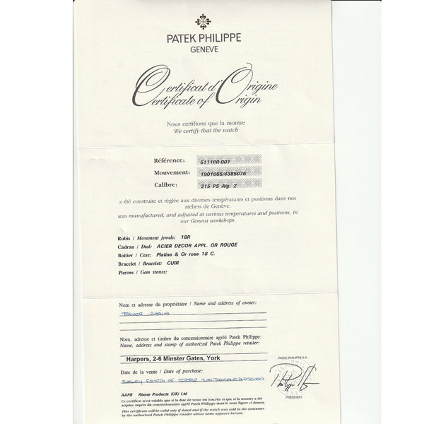 Patek Philippe Gondolo Men's Platinum & Rose Gold Watch 5111 PR