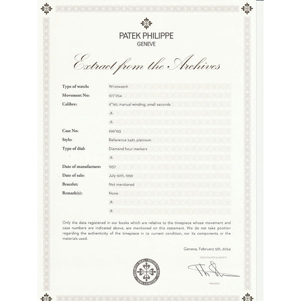 Vintage Patek Philippe & Co. Platinum Watch Ref 2461