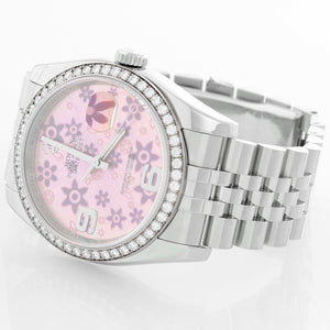 Rolex Datejust Diamond Bezel Pink Floral Dial  Men's Steel Watch 116244