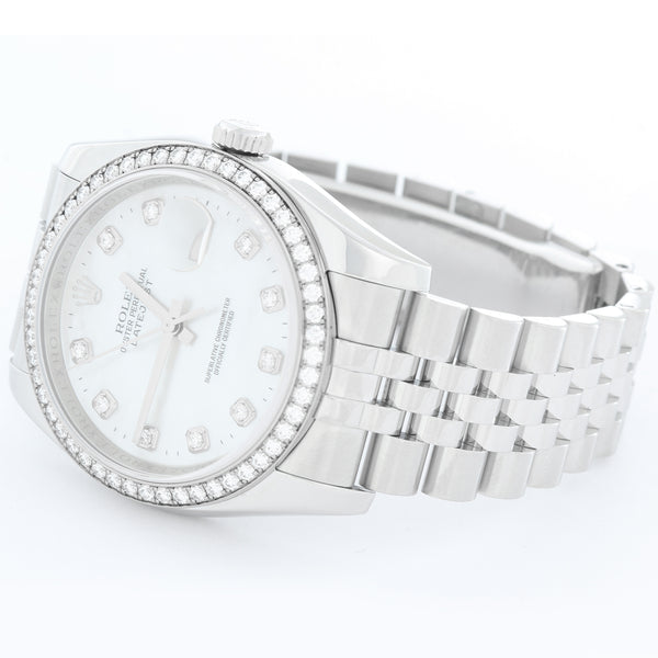 Rolex Datejust Mother of Pearl Diamond Bezel Men's Steel 116244 Watch