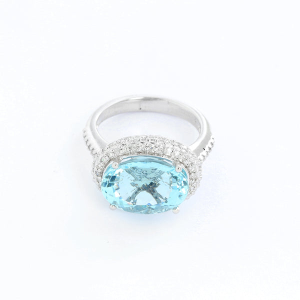 Aquamarine and Diamond 14K  White Gold  Ring Size 6.5