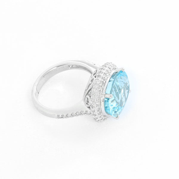Aquamarine and Diamond 14K  White Gold  Ring Size 6.5