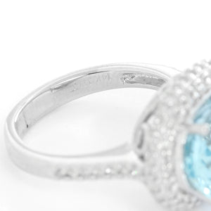 Aquamarine and Diamond 14K  White Gold  Ring Size 6.5