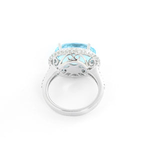 Aquamarine and Diamond 14K  White Gold  Ring Size 6.5