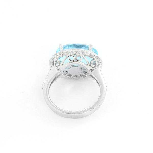 Aquamarine and Diamond 14K  White Gold  Ring Size 6.5