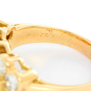 18K Yellow Gold Three Flower Diamond Ring Size 6.5