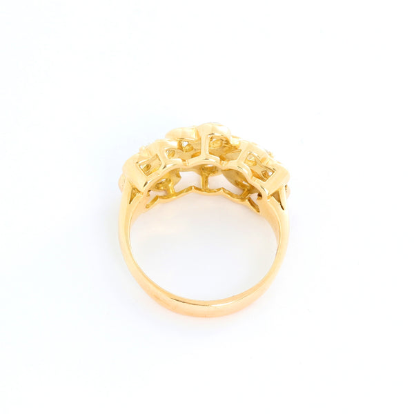 18K Yellow Gold Three Flower Diamond Ring Size 6.5