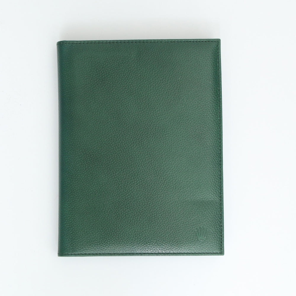 ROLEX GREEN LEATHER NOTEPAD WITH TWO TONE ROLEX PEN

