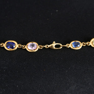 Round & Oval Shaped Sapphire 18K Yellow Gold Necklace