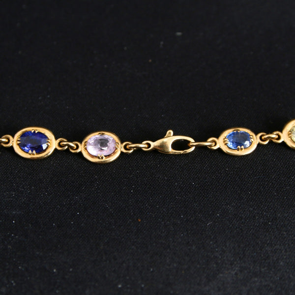 Round & Oval Shaped Sapphire 18K Yellow Gold Necklace