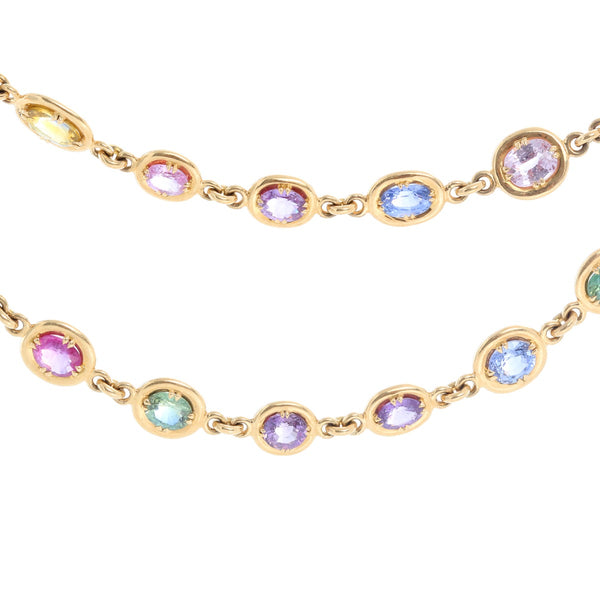 Round & Oval Shaped Sapphire 18K Yellow Gold Necklace