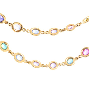 Round & Oval Shaped Sapphire 18K Yellow Gold Necklace