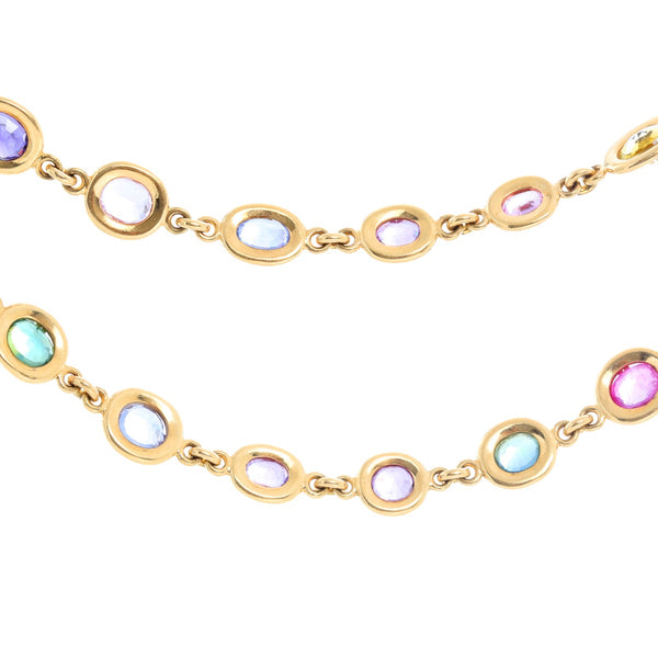 Round & Oval Shaped Sapphire 18K Yellow Gold Necklace