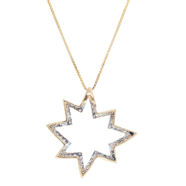 14K Yellow Gold Pave Diamond Star Necklace