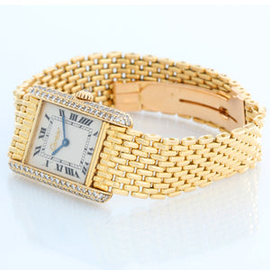Cartier 18K Yellow Gold Diamond Tank Ladies Watch