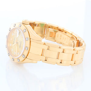 Rolex Lady Datejust Pearlmaster 18k Yellow Gold Champagne MOP Jubilee Diamond Watch 80318