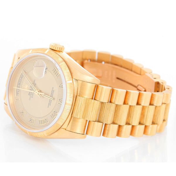 Rolex Bark President Champagne Bark Dial Men's 18k Gold Watch 18248