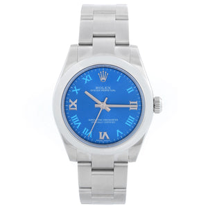 Rolex Oyster Perpetual No-Date Blue Dial Midsize Steel Watch 177200