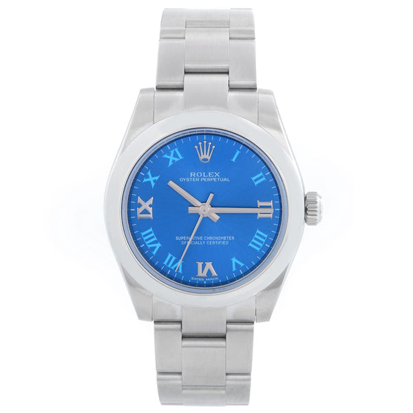 Rolex Oyster Perpetual No-Date Blue Dial Midsize Steel Watch 177200