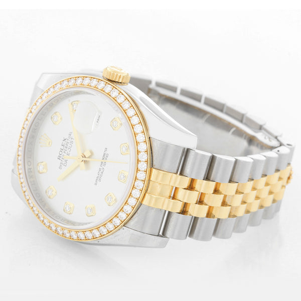 Rolex Datejust Men's 2-Tone Steel & Gold Watch Silver Diamond Dial  116243