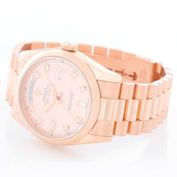 Rolex President Day-Date Men's 18k Rose Gold Diamond Watch 118205