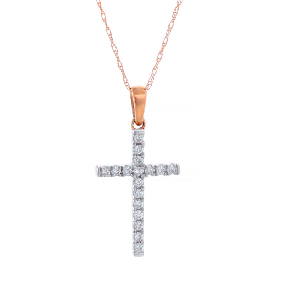 14K Rose Gold Diamond Cross Necklace