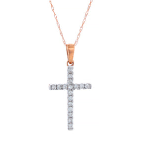14K Rose Gold Diamond Cross Necklace