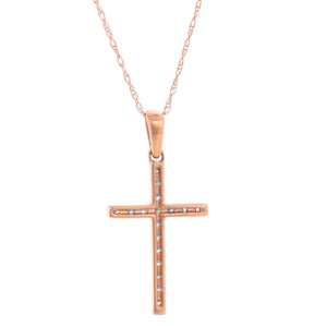 14K Rose Gold Diamond Cross Necklace