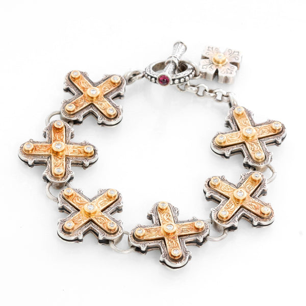 Konstantino Sterling Silver And 18k Yellow Gold Cross Bracelet