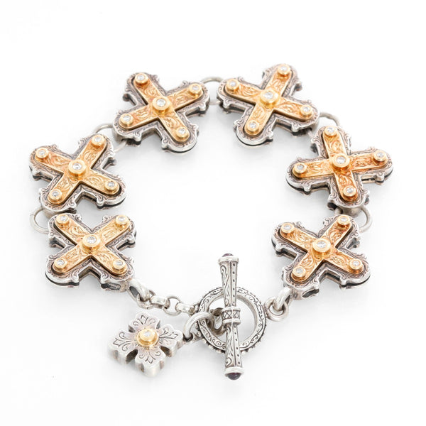 Konstantino Sterling Silver And 18k Yellow Gold Cross Bracelet