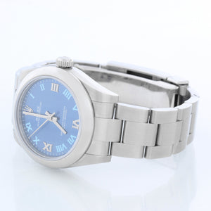 Rolex Oyster Perpetual No-Date Blue Dial Midsize Steel Watch 177200
