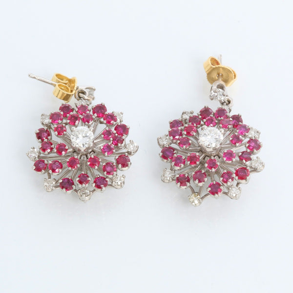 Vintage 14K White Gold Ruby & Diamond Earrings 3.5 ct