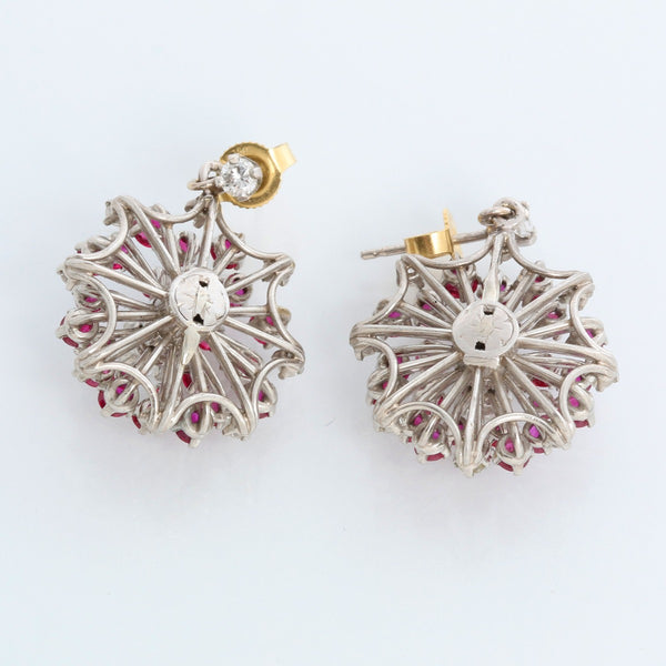 Vintage 14K White Gold Ruby & Diamond Earrings 3.5 ct