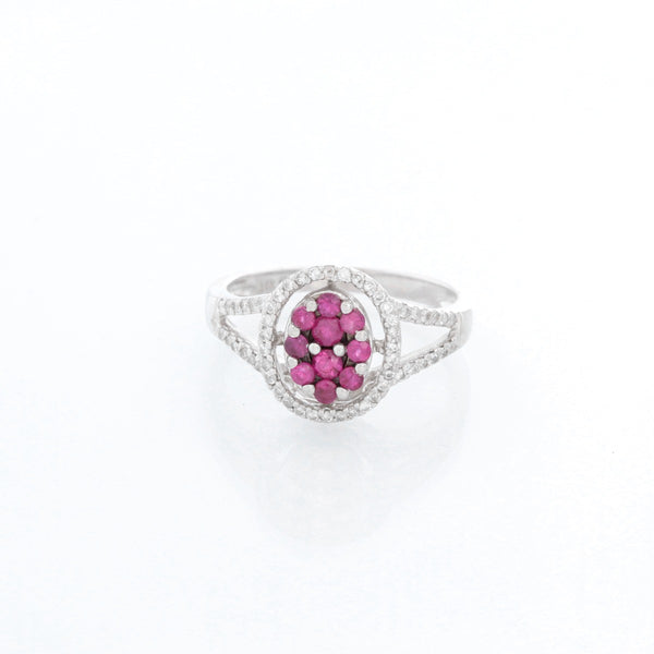 Garnet and Diamond 14K White Gold Ring Size 7 1/5