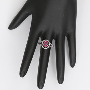 Garnet and Diamond 14K White Gold Ring Size 7 1/5